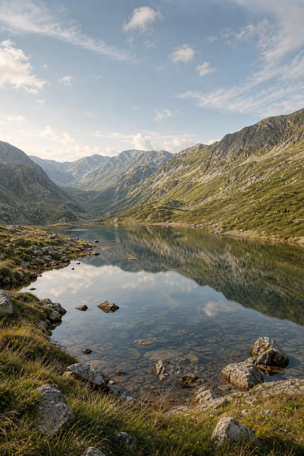 Motivvorschau „Bergsee unter weitem Himmel“ für Duschrückwand