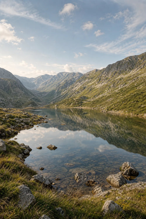Motivvorschau „Bergsee unter weitem Himmel“ für Duschrückwand