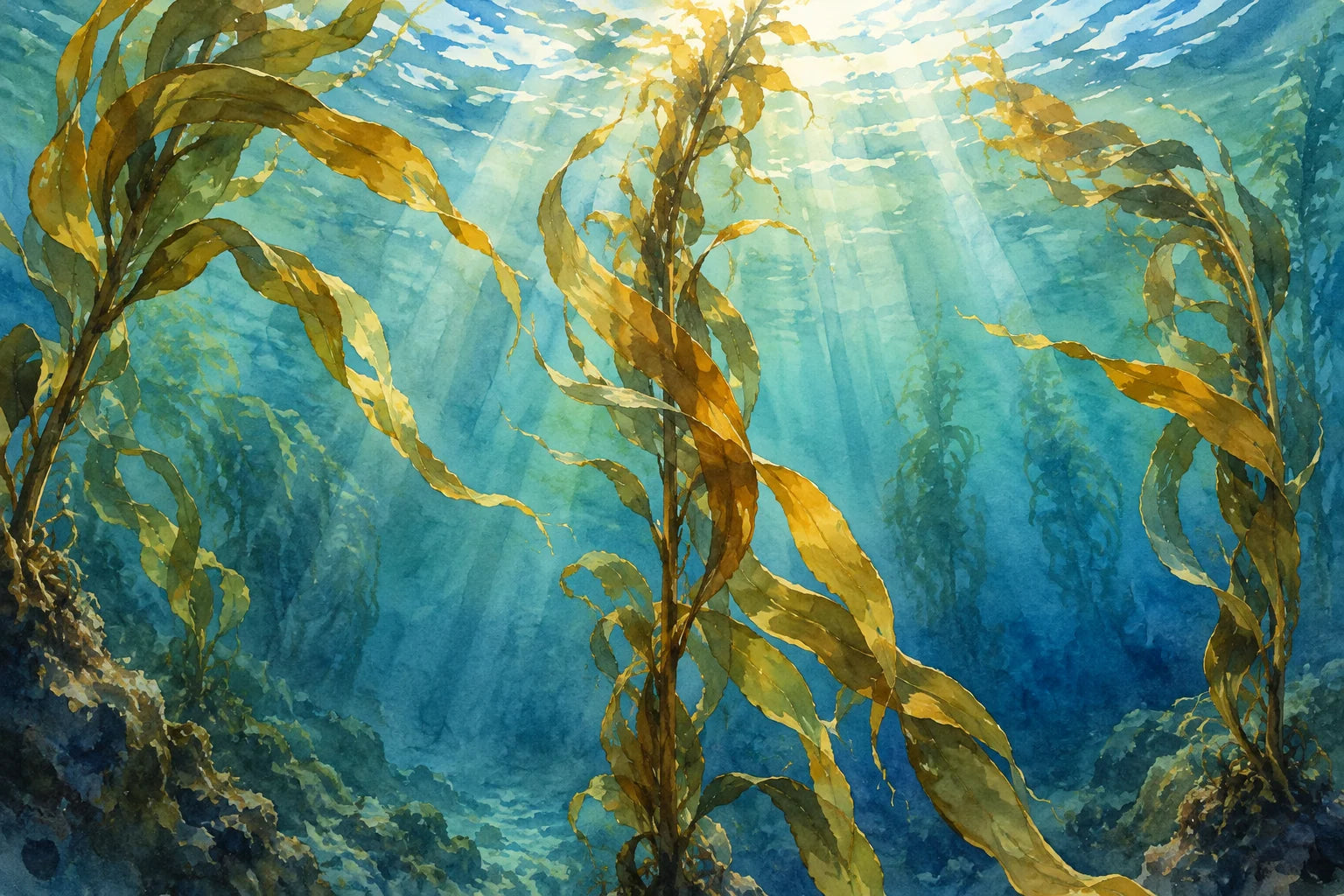 Motivvorschau „Tangwald im Wasserlicht – Aquarell“ für Küchenrückwand