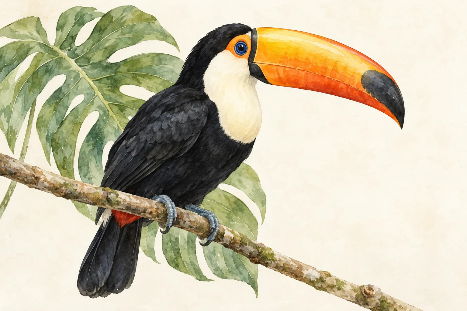 Motivvorschau „Tukan auf einem Zweig – Aquarell“ für Küchenrückwand