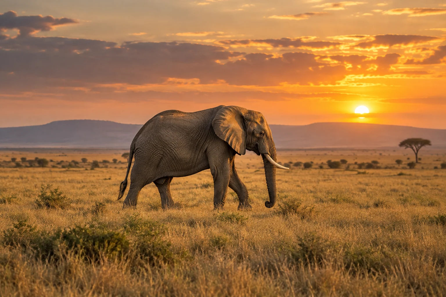 Motivvorschau „Elefant im Abendlicht der Serengeti“ für Küchenrückwand