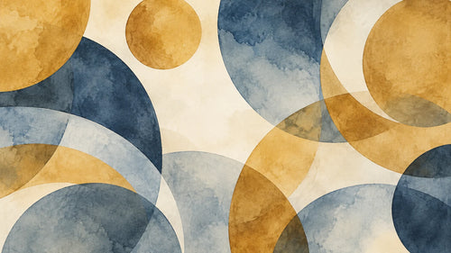 Motivvorschau „Aquarellkreise in Ocker und Blau“ für Duschrückwand