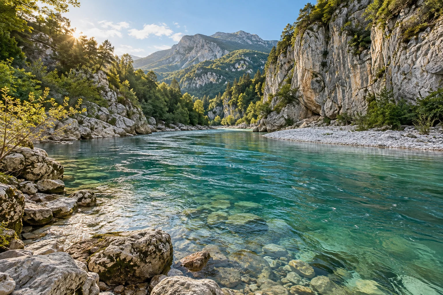 Motivvorschau „Smaragdfluss zwischen Kalkwänden“ für Küchenrückwand