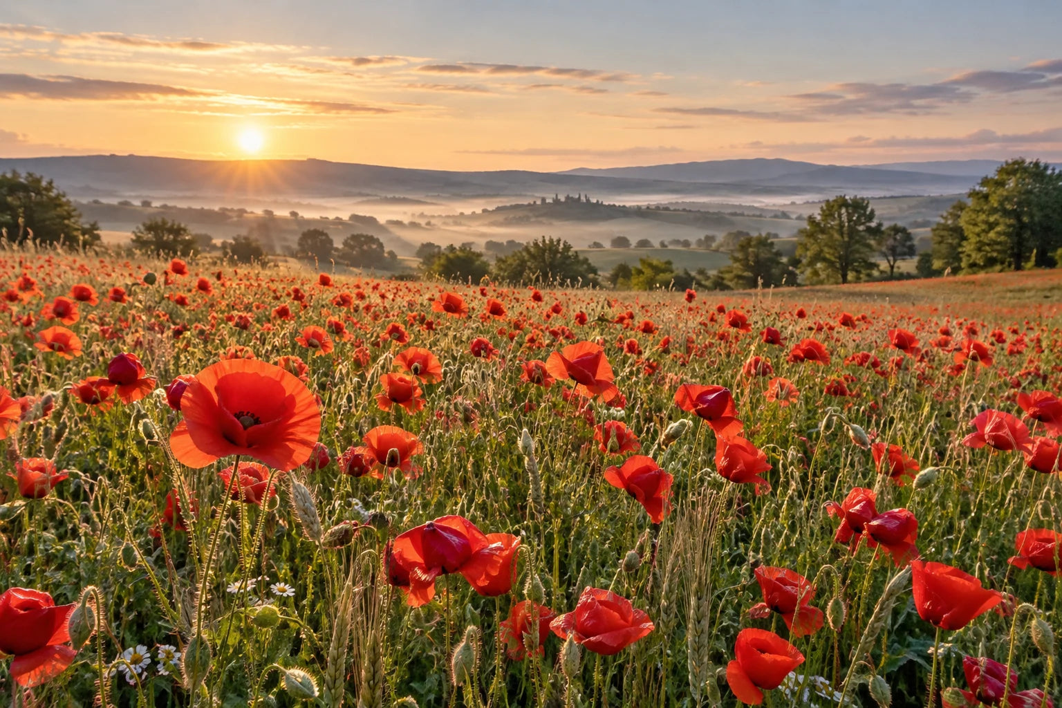 Motivvorschau „Mohnfeld am frühen Sommermorgen“ für Küchenrückwand
