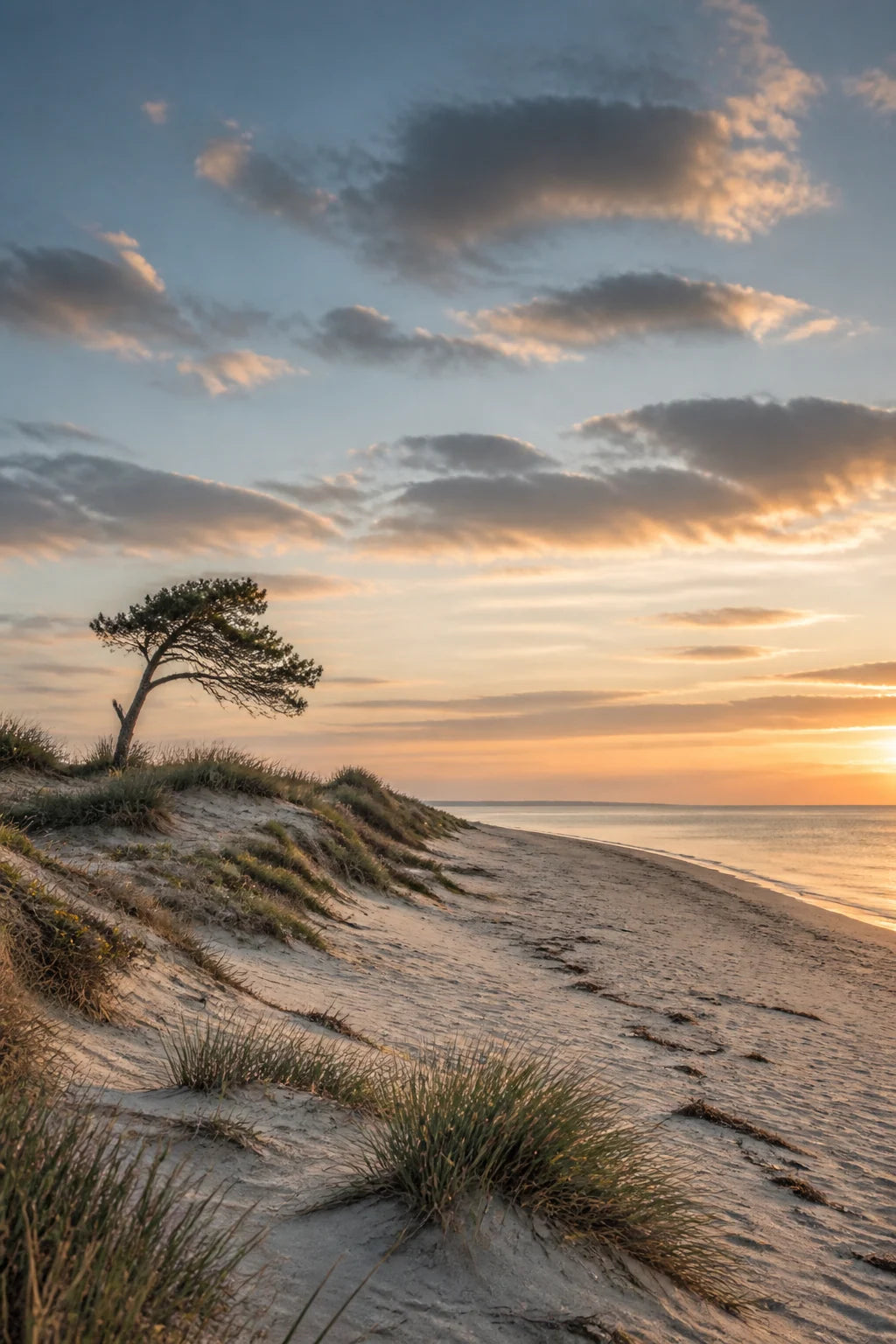 Motivvorschau „Strandbaum in Abendruhe“ für Duschrückwand