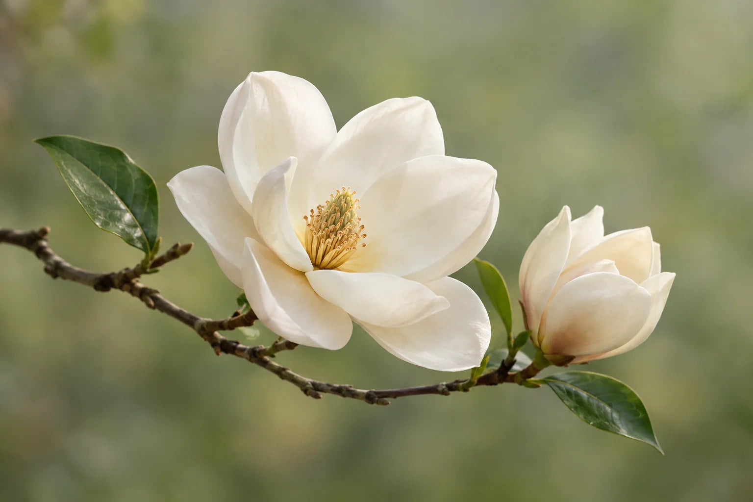 Motivvorschau „Magnolienzweig vor sanftem Grün“ für Duschrückwand