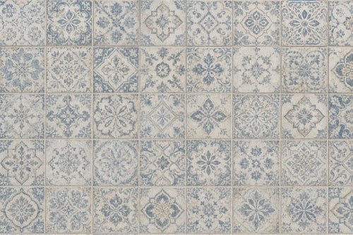 Motivvorschau „Azurblaue Ornamentpatina“ für Duschrückwand