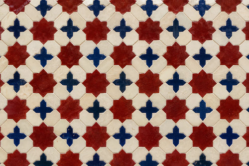 Motivvorschau „Achtstern in Ziegelrot und Elfenbein – Mosaik“ für Duschrückwand