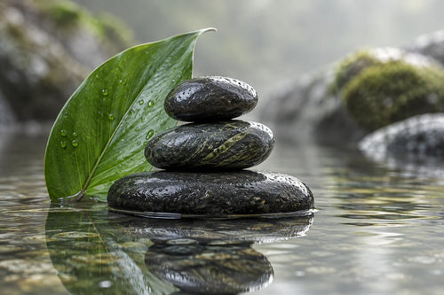Motivvorschau „Basaltsteine im stillen Becken“ für Duschrückwand