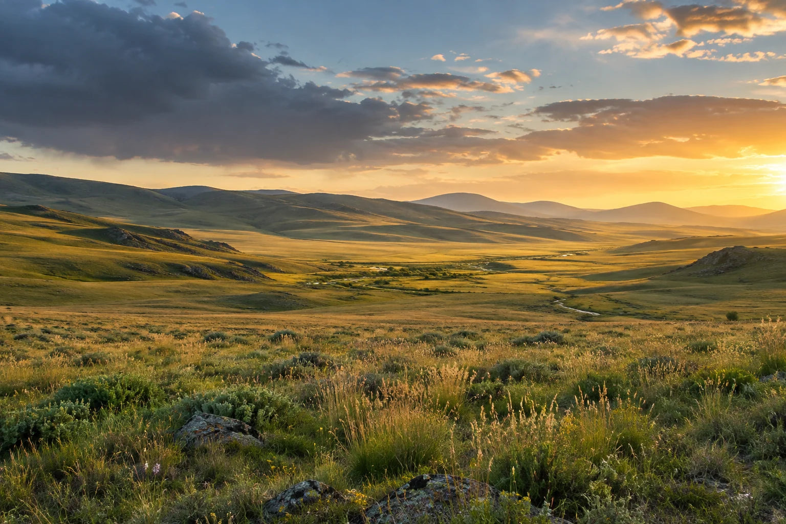 Motivvorschau „Mongolische Steppe nach dem Gewitter“ für Duschrückwand