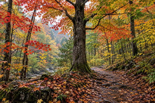 Motivvorschau „Ahornwald nach dem Herbstregen“ für Duschrückwand