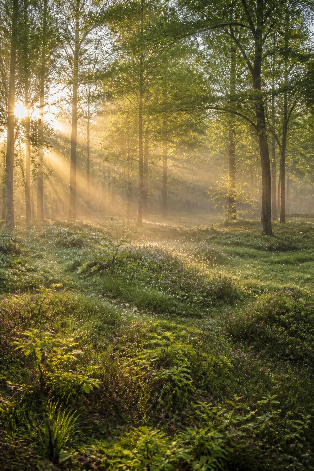 Motivvorschau „Goldmorgen in der Waldlichtung“ für Duschrückwand