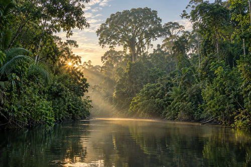 Motivvorschau „Amazonas im frühen Flussnebel“ für Duschrückwand