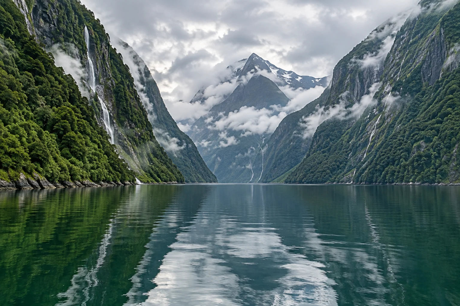 Motivvorschau „Regenwaldfjord nach dem Schauer“ für Duschrückwand