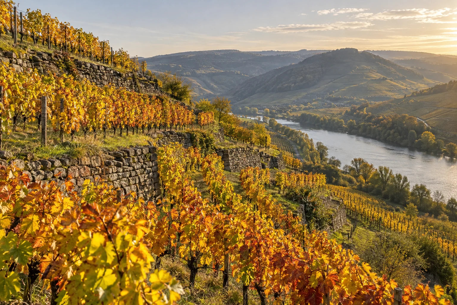 Motivvorschau „Weinbergterrassen im Herbstlicht“ für Duschrückwand