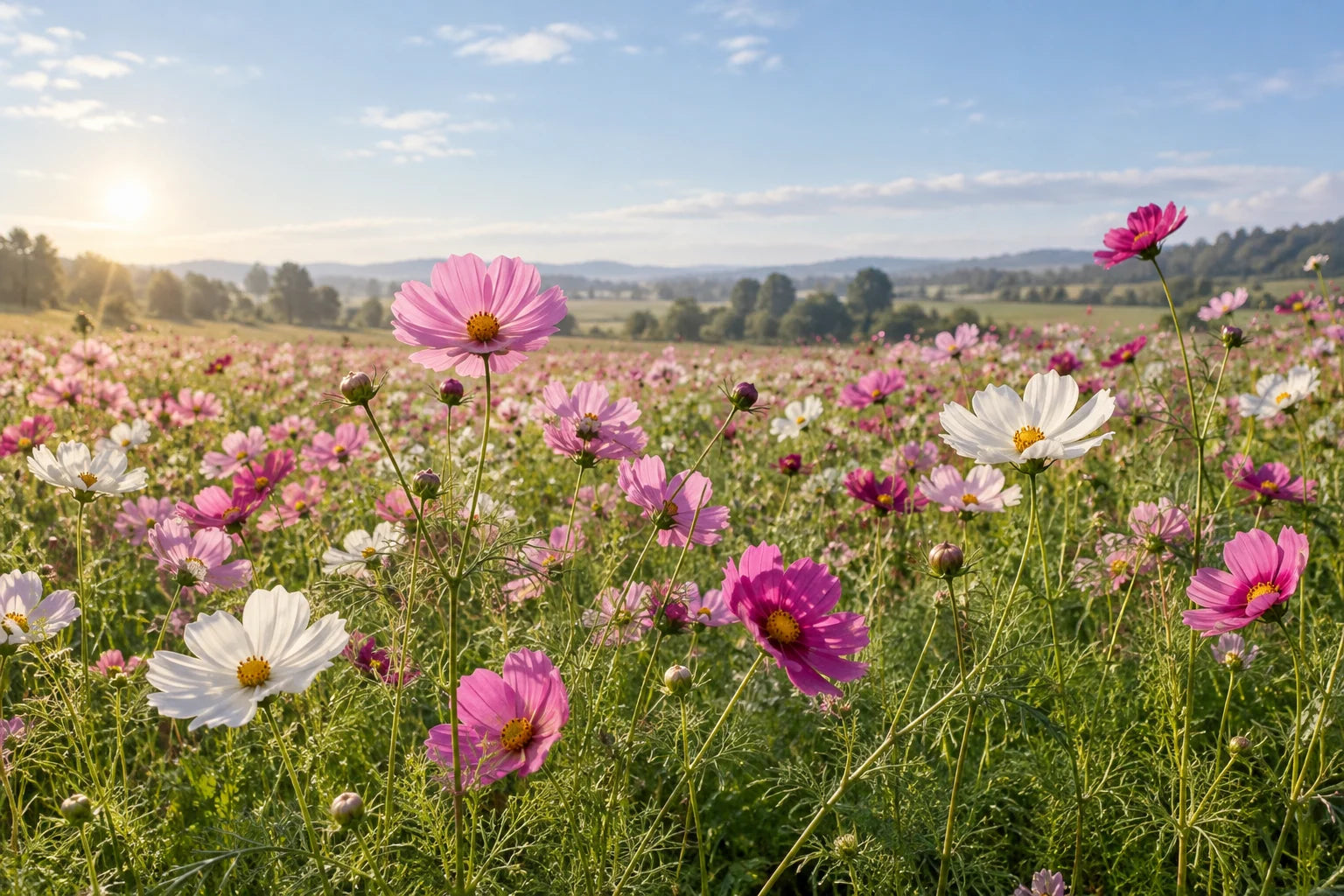 Motivvorschau „Blütenfeld in Rosa und Creme“ für Duschrückwand