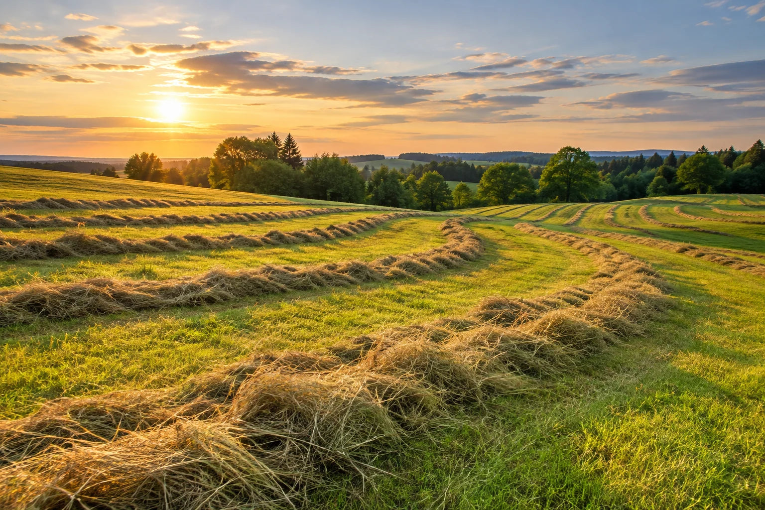 Motivvorschau „Heu in Schwaden auf dem Feld“ für Duschrückwand