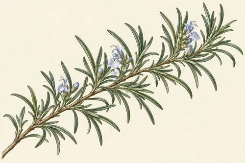Motivvorschau „Blühender Rosmarin – Botanischer Stich“ für Duschrückwand