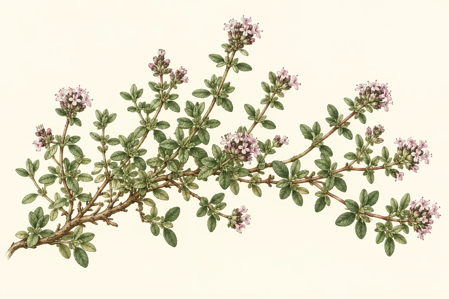 Motivvorschau „Wilder Thymian – Botanischer Stich“ für Duschrückwand