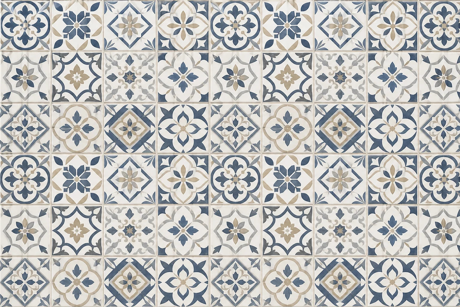 Motivvorschau „Küstenblaues Ornamentmosaik“ für Küchenrückwand